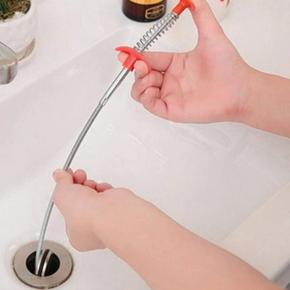 Pratik Kullanımlı Lavabo Açıcı Tel Banyo ve Mutfak Gideri Temizleme Aparatı Esnek Spiral Tel - Resim 5