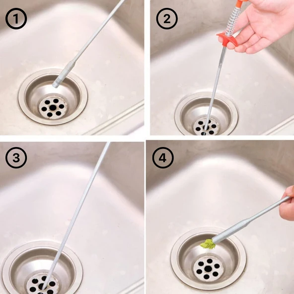 Pratik Kullanımlı Lavabo Açıcı Tel Banyo ve Mutfak Gideri Temizleme Aparatı Esnek Spiral Tel - Resim 7