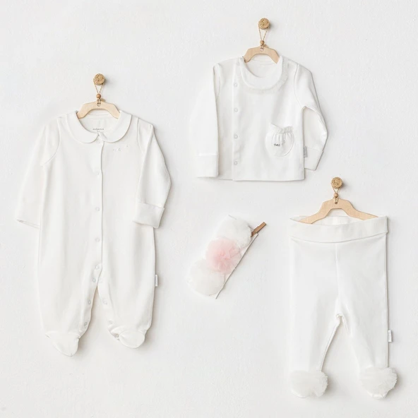 Andywawa AC24501 Petit Love Newborn Tüllü 4 Parça Set Ekru - 1