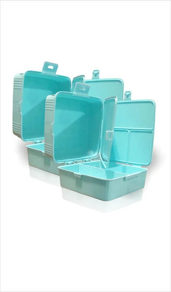 İki 2 Adet Büyük 15x15 cm Çok Gözlü Bölmeli Okul Çocuk Beslenme Yemek Saklama Kabı Kutusu Tabağı - 3