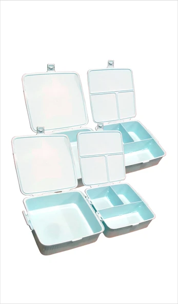 İki 2 Adet Büyük 15x15 cm Çok Gözlü Bölmeli Okul Çocuk Beslenme Yemek Saklama Kabı Kutusu Tabağı - 4