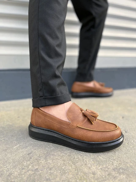 JY154 Blaze Bağcıksız Püsküllü Cilt Erkek Günlük Spor Klasik Ayakkabı CST - Taba ürün görseli