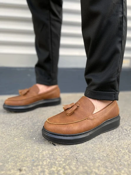 JY154 Blaze Bağcıksız Püsküllü Cilt Erkek Günlük Spor Klasik Ayakkabı CST - Taba - Resim 2