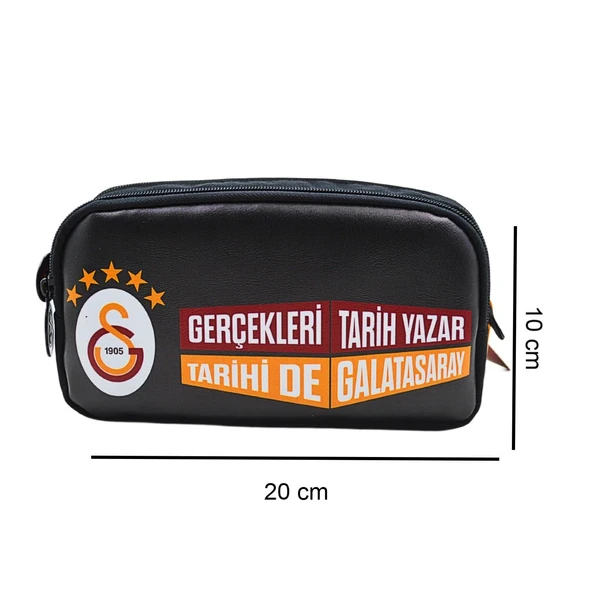 Galatasaray 2 Bölmeli 5 Yıldızlı Gerçekleri Tarih Yazar Suni Deri Yüzey Kalem Çantası (25690) - 2