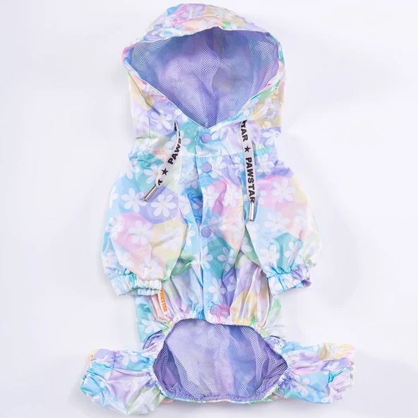 Pawstar Flores Fileli Su Geçirmez Orta-Büyük Irk Köpek Yağmurluk Tulum - Resim 3