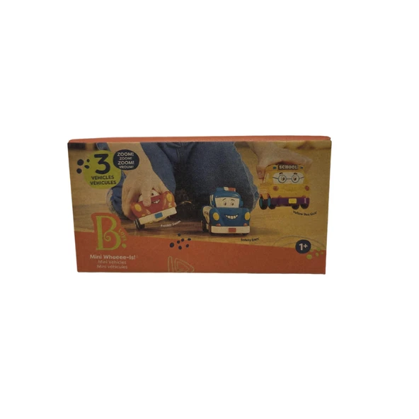B.Toys 3'lü Mini Çek-Bırak Araba Seti - Okul Otobüsü / Yarış Arabası / Polis - 2