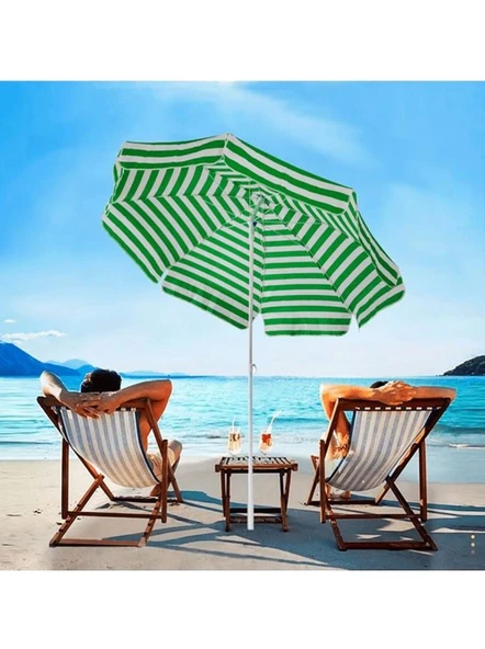 Plaj Şemsiyesi Yeşil Beyaz Renkli 180 CM Çap 8 Telli Eğim Verilebilir - Resim 4