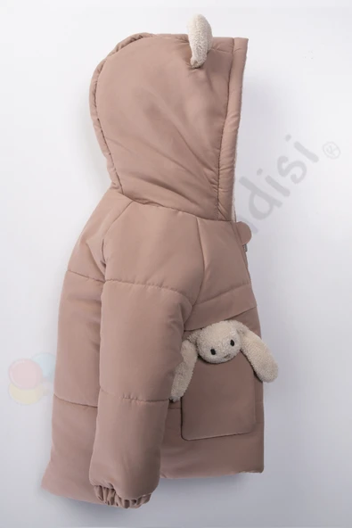 YENİ Tavşanlı Fermuarlı İçi Peluş Kürklü Kalın Kapüşonlu Kar Şişme Kışlık Kız Bebek Mont Çocuk Kaban - 7