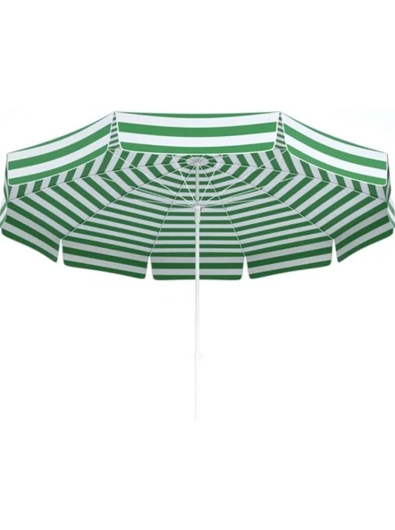 Plaj Şemsiyesi 200 CM Çap Yeşil Beyaz Renkli 8 Telli Eğim Verilebilir - Resim 3