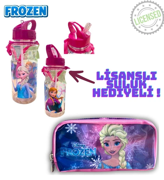 SULUK HEDİYELİ  - Frozen Elsa Lisanslı Kalemlik - Çift Taraflı Fermuarlı Mor Pembe Kalem Çantası