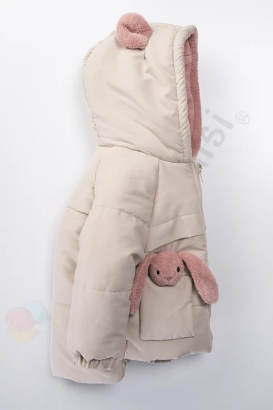 YENİ Tavşanlı Fermuarlı İçi Peluş Kürklü Kalın Kapüşonlu Kar Şişme Kışlık Kız Bebek Mont Çocuk Kaban - 11