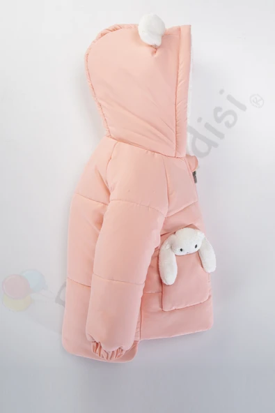 YENİ Tavşanlı Fermuarlı İçi Peluş Kürklü Kalın Kapüşonlu Kar Şişme Kışlık Kız Bebek Mont Çocuk Kaban - 3