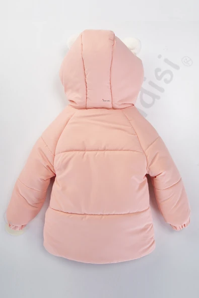 YENİ Tavşanlı Fermuarlı İçi Peluş Kürklü Kalın Kapüşonlu Kar Şişme Kışlık Kız Bebek Mont Çocuk Kaban - 2