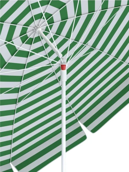 Plaj Şemsiyesi Yeşil Beyaz Renkli 180 CM Çap 8 Telli Eğim Verilebilir - Resim 2