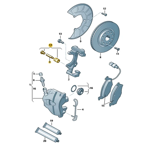 Skoda Fabia 2005-2008 Ön Fren Kaliper Saplama Burç Takımı 4D0698647 - 2