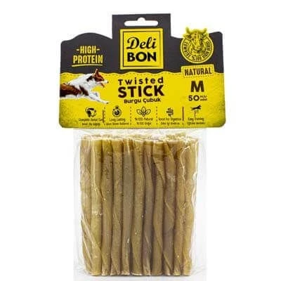 Delibon Orta Boy Deri Burgu Çubuk Köpek Ödülü Naturel 50 Adet ürün görseli