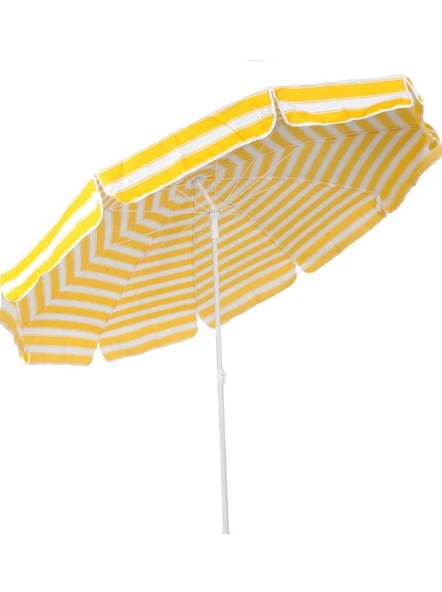 Plaj Şemsiyesi 10 Telli Sarı Beyaz Renk 200 CM Çap BİDONLU Eğim Verilir ve rosie hediye - Resim 2