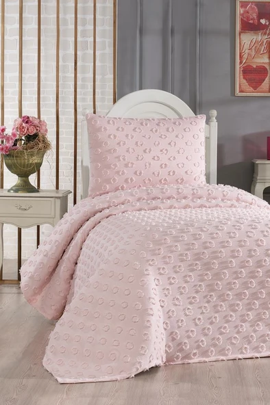 Çeyiz Diyarı Konik 2 Parça Tek Kişilik Pike Takımı Pudra ürün görseli