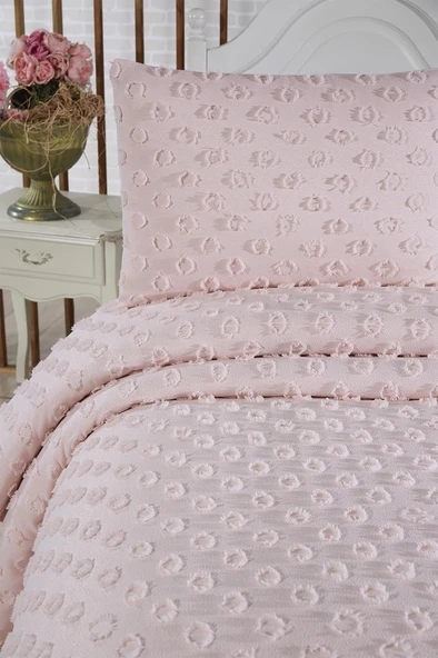 Çeyiz Diyarı Konik 2 Parça Tek Kişilik Pike Takımı Pudra - Resim 3