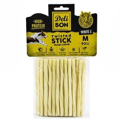 Delibon Orta Boy Deri Burgu Çubuk Köpek Ödülü Beyaz Kalın 50 Adet ürün görseli