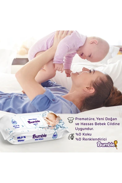 BUMBLE WATER ISLAK MENDİL 60 YAPRAK 6'LI PAKET - Resim 2