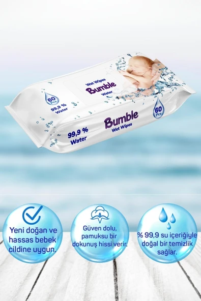 BUMBLE WATER ISLAK MENDİL 60 YAPRAK 6'LI PAKET - Resim 5