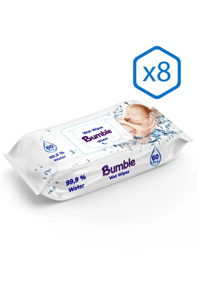BUMBLE WATER ISLAK MENDİL 60 YAPRAK 8'Lİ PAKET ürün görseli