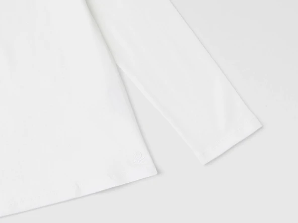 Kız Çocuk Ekru Balıkçı Yaka Basic T-Shirt - 3