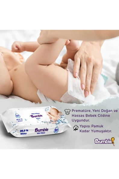 BUMBLE WATER ISLAK MENDİL 60 YAPRAK 6'LI PAKET - Resim 6