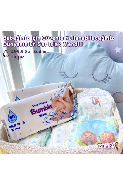 BUMBLE WATER ISLAK MENDİL 60 YAPRAK 6'LI PAKET - Resim 4