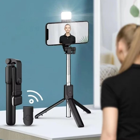 Kendiliğinden Led Işıklı Kumandalı Uzayabilen Selfie Çubuğu,masa Üstü Tripod - 4