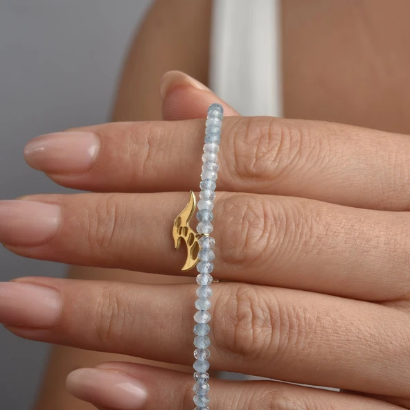 925 Ayar Gümüş Altın Kaplama Aquamarine Doğal Taşlı Kuş Kolye - NGS00115 - Resim 5