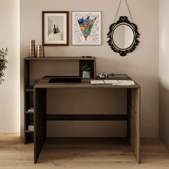 Amber Çalışma Masası – Raflı, Modern Bilgisayar Masası