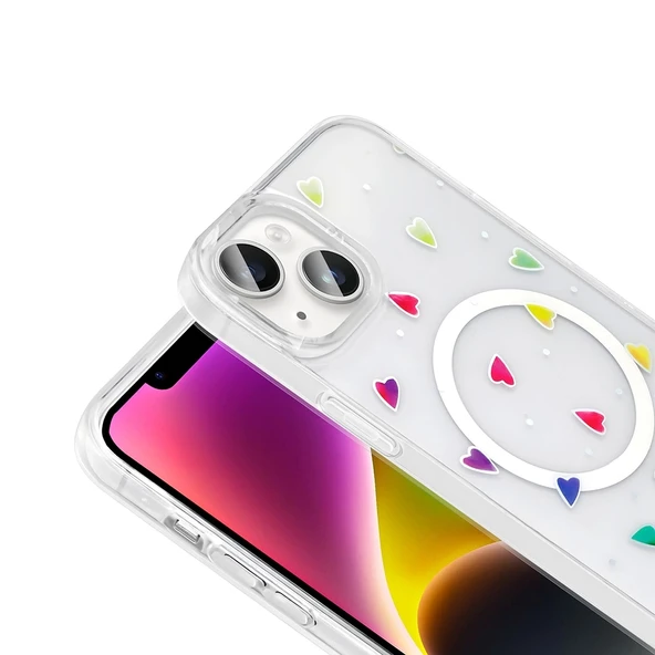 Apple iPhone 15 Kılıf M-Safe Şarj Özellikli Şeffaf Zore Folk Sert Kapak - Resim 10