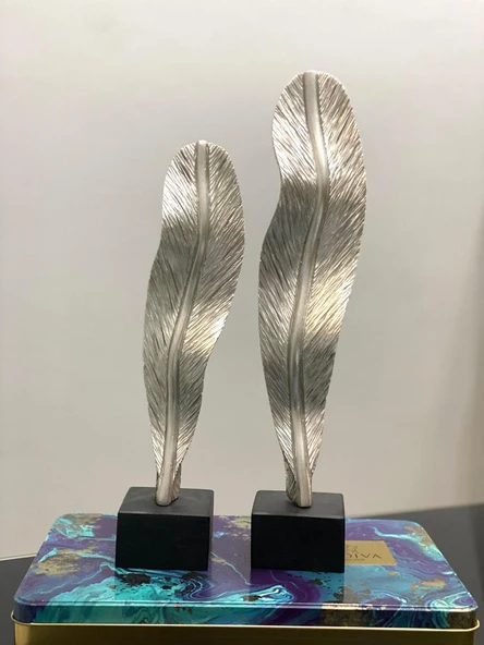 2 Li Dekoratif Kaideli Tüy Yaprak Biblo Modern Özel Tasarım Obje - Resim 4