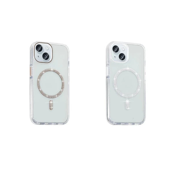 Apple iPhone 15 Plus Kılıf Taşlı Tasarım M-safe Şarj Özellikli Zore Koment Silikon Kapak - Resim 6