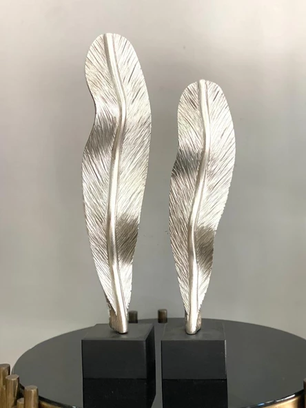 2 Li Dekoratif Kaideli Tüy Yaprak Biblo Modern Özel Tasarım Obje - Resim 5