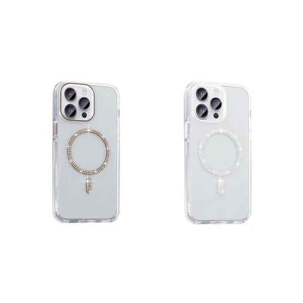 Apple iPhone 14 Pro Max Kılıf Taşlı Tasarım M-safe Şarj Özellikli Zore Koment Silikon Kapak - Resim 4