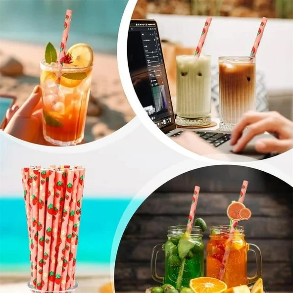 3B Trend Kağıt Pipet Çilek Desenli 25'li - Resim 4