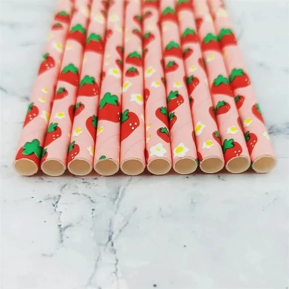 3B Trend Kağıt Pipet Çilek Desenli 25'li - Resim 2