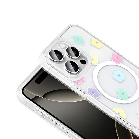Apple iPhone 16 Pro Kılıf M-Safe Şarj Özellikli Şeffaf Zore Folk Sert Kapak - Resim 8
