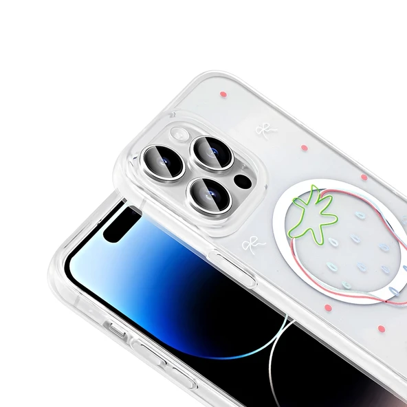 Apple iPhone 14 Pro Kılıf M-Safe Şarj Özellikli Şeffaf Zore Folk Sert Kapak - Resim 9