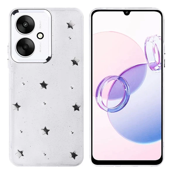 Xiaomi Poco C65 Kılıf Airbag Tasarımlı Simli Şeffaf Zore Kutup Kapak - 1
