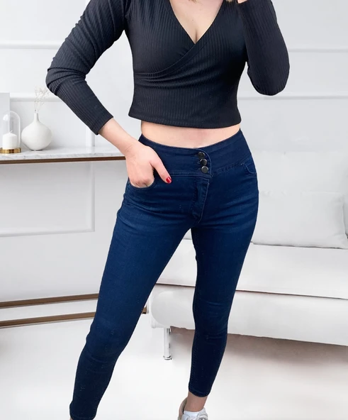 Yüksek Bel Likralı Jean Pantolon 90 Cm - Resim 5