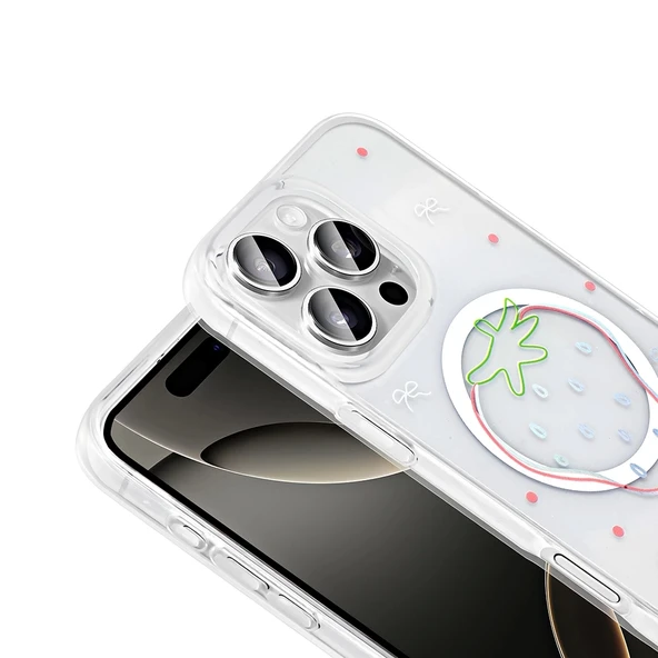 Apple iPhone 16 Pro Kılıf M-Safe Şarj Özellikli Şeffaf Zore Folk Sert Kapak - Resim 9