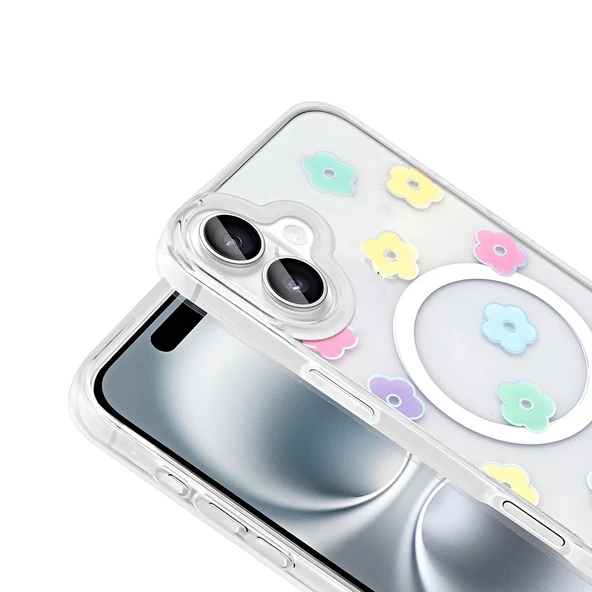Apple iPhone 16 Plus Kılıf M-Safe Şarj Özellikli Şeffaf Zore Folk Sert Kapak - Resim 7