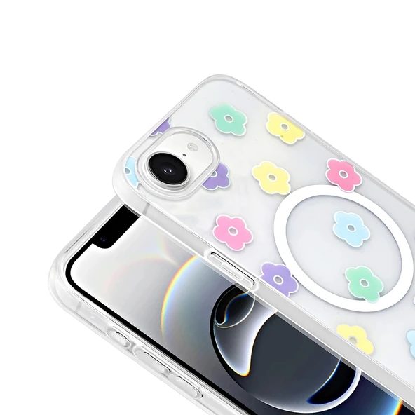Apple iPhone 16E Kılıf M-Safe Şarj Özellikli Şeffaf Zore Folk Sert Kapak - Resim 7