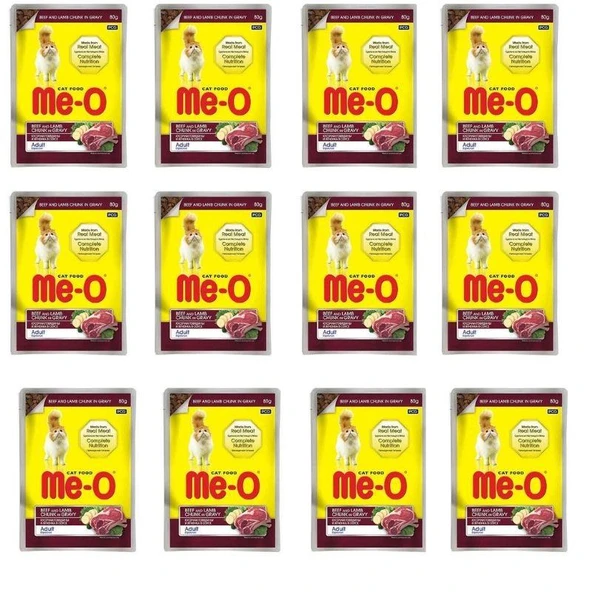 Meo Pouch  Gravy Sığır ve Kuzu Etli Yetişkin Kedi Konservesi 80 gr X 12 adet ürün görseli 1