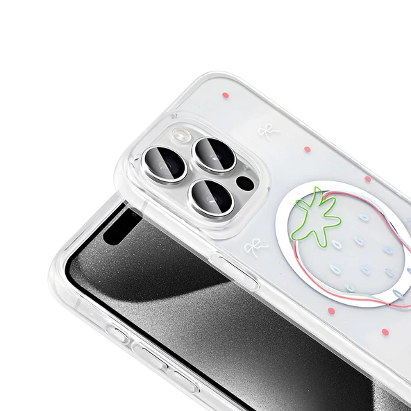 Apple iPhone 15 Pro Kılıf M-Safe Şarj Özellikli Şeffaf Zore Folk Sert Kapak - Resim 10