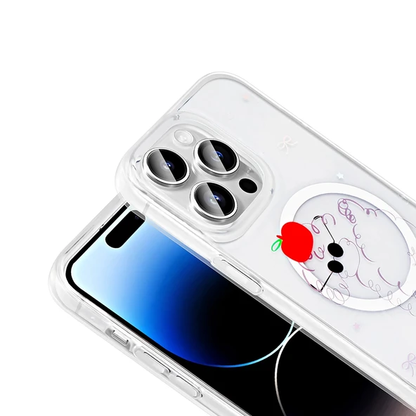 Apple iPhone 14 Pro Kılıf M-Safe Şarj Özellikli Şeffaf Zore Folk Sert Kapak - Resim 7